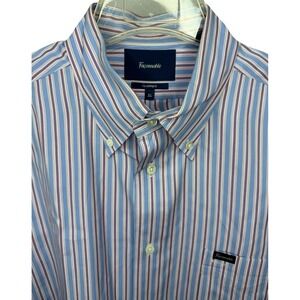 Faconnable Classique Mens XL Blue Pink Stripe Short Sleeve Button Down Shirt